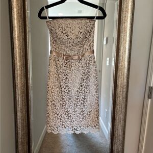 Jessica McClintock Cream Lacy Strapless  Elegant Dress